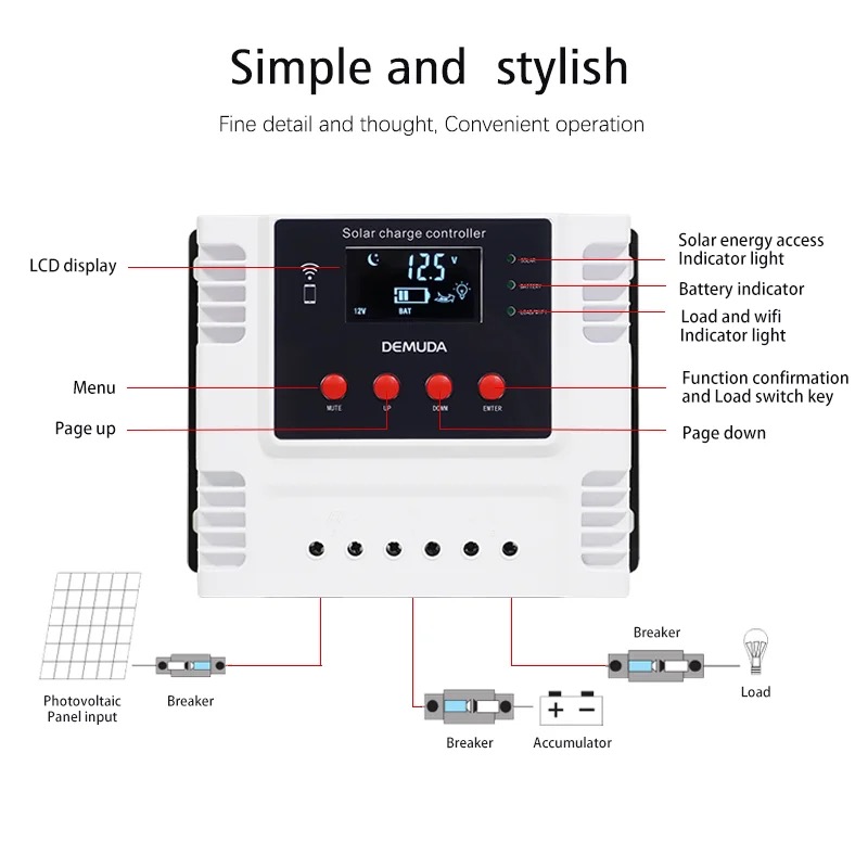 Venta caliente 12V 24V 48V controlador de carga solar 60A controlador solar WIFI aplicaciones PMW controlador de cargador solar 10A 20A 30A 40A 50A para el sistema solar doméstico