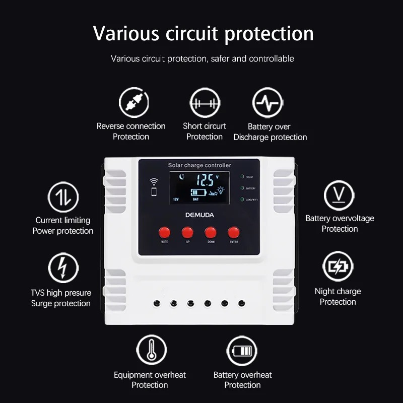 Venta caliente 12V 24V 48V controlador de carga solar 60A controlador solar WIFI aplicaciones PMW controlador de cargador solar 10A 20A 30A 40A 50A para el sistema solar doméstico